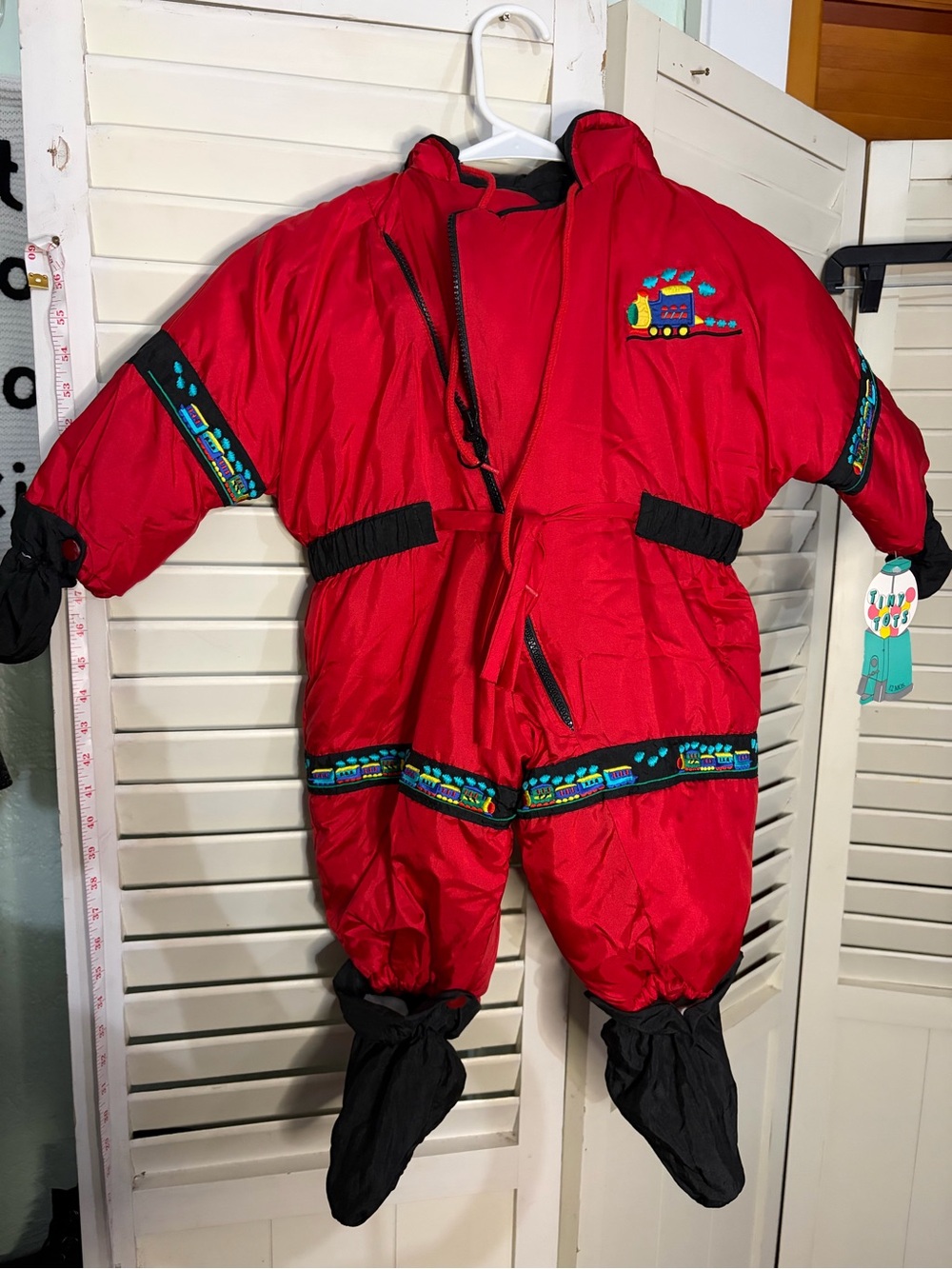 Vintage Deadstock NWT 80s Tiny Tots One-Piece Snowsuit with Train Accent